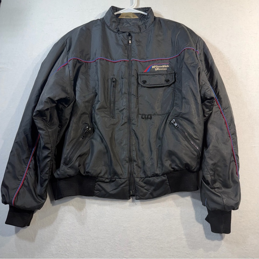 Vtg 80’s BF Goodrich T/A Radials Racing Bomber Jacket with Red & Blue Piping
